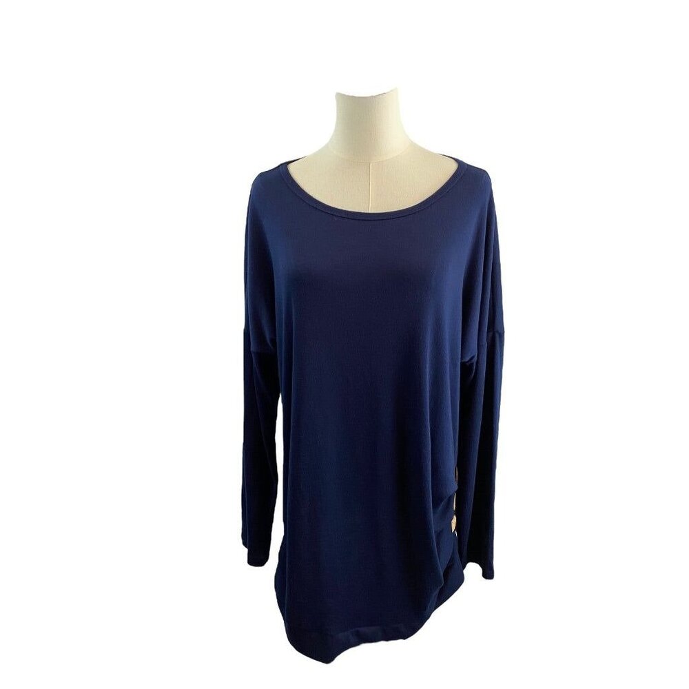 2XL Yincra Navy Blue Women's‎ Long Sleeve Tunic Tshirt Brown Button Detail